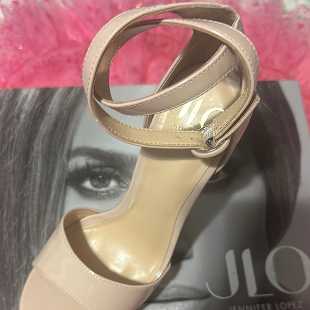 Jennifer Lopez Cream Ankle Strap Heels